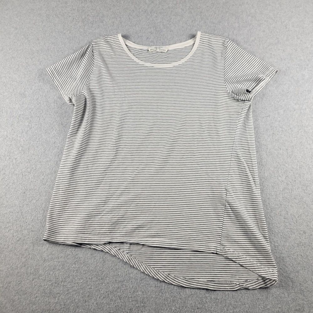 Zara W&B Top Womens Small White Black Stripes Organic Cotton Crew Neck Minimalis